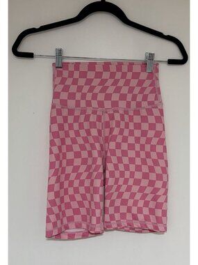 Wilo The Label Women’s Pink Checkered Athletic Bike Shorts Size Small